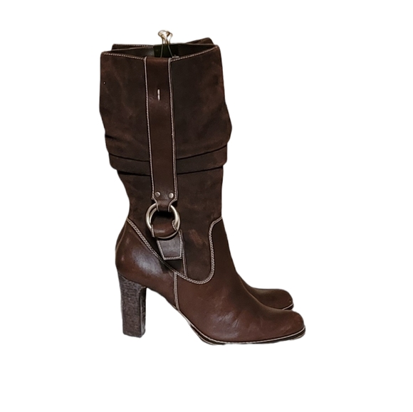 Vintage Women Suede Brown Pull On Boots With Buckle Detail By Nine West Size 10M - Picture 7 of 10